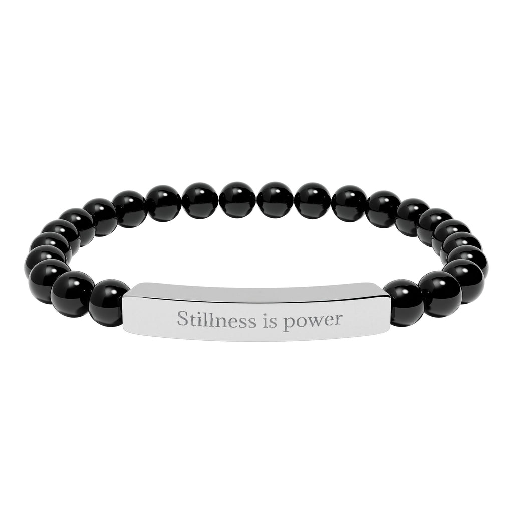 Natural Stone Beaded Bracelet with Bar — Message Stretch Bracelet