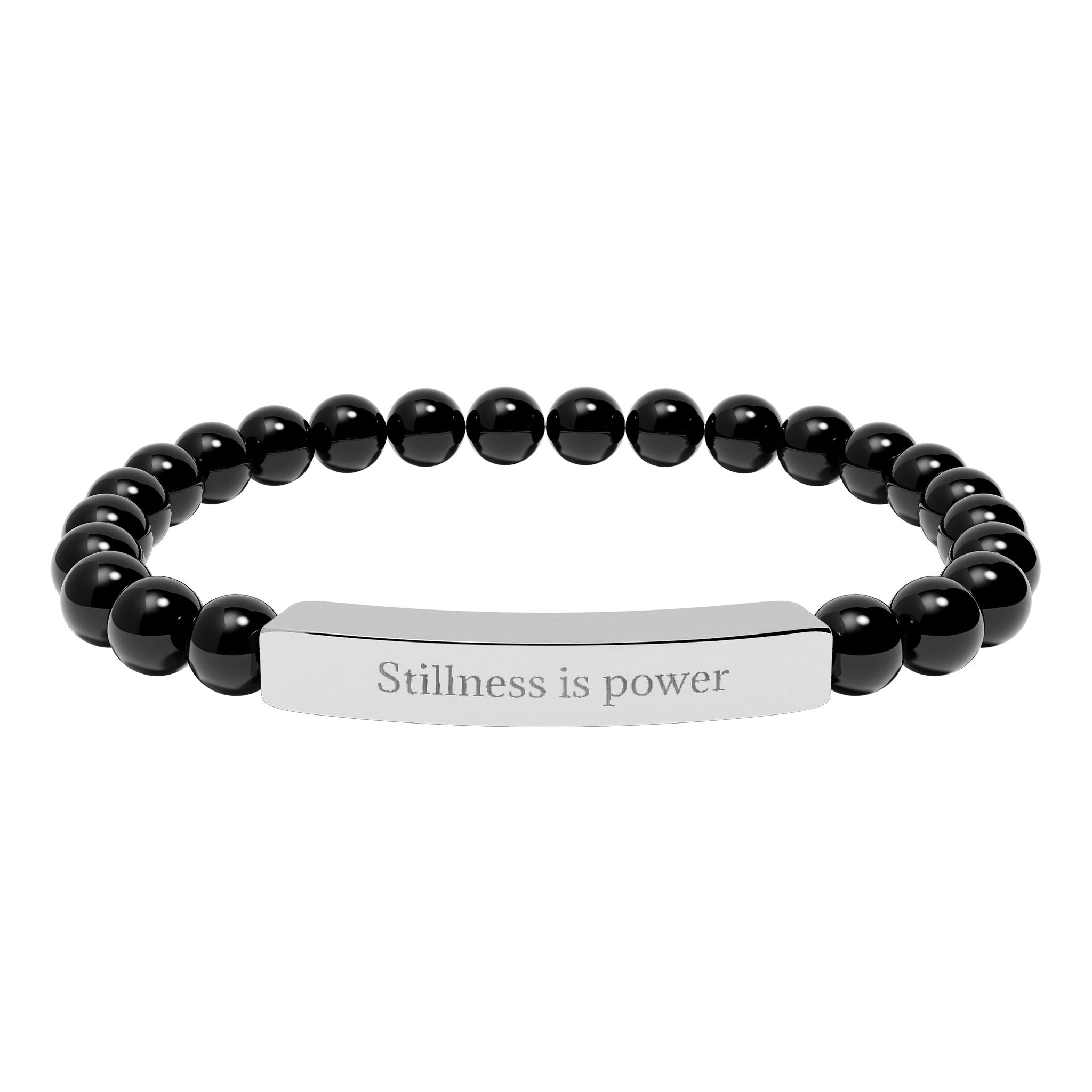 Natural Stone Beaded Bracelet with Bar — Message Stretch Bracelet
