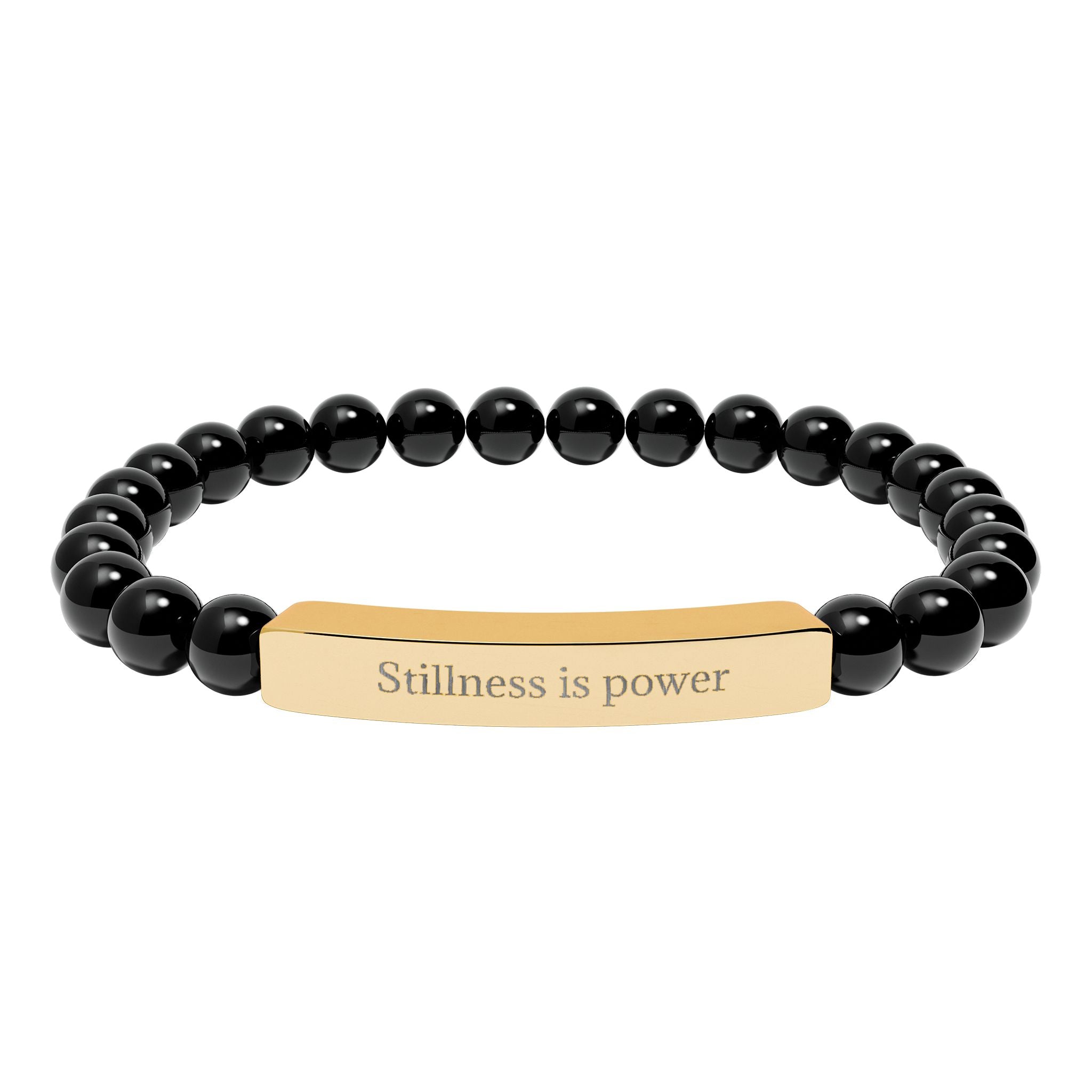 Natural Stone Beaded Bracelet with Bar — Message Stretch Bracelet
