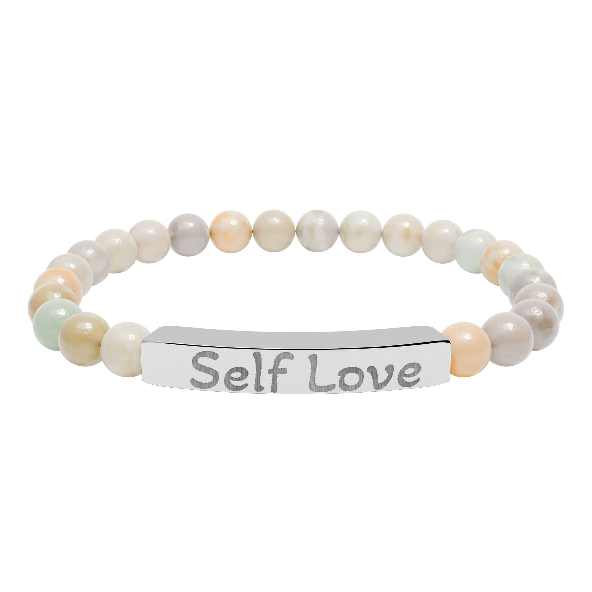 Engraved "Self Love" Natural Stone Stretch Bracelet