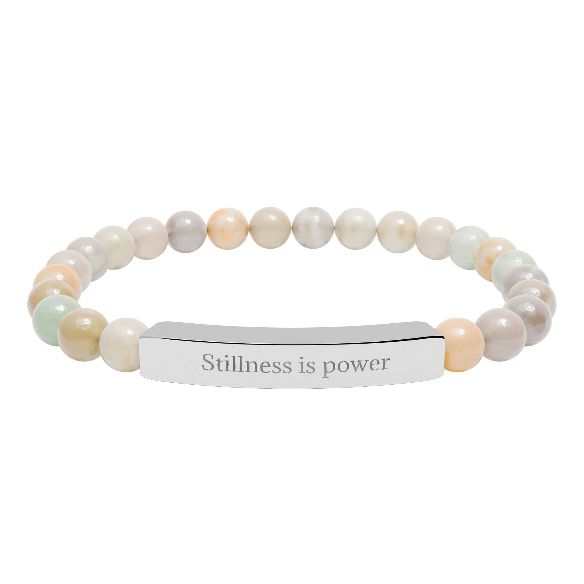 Natural Stone Beaded Bracelet with Bar — Message Stretch Bracelet