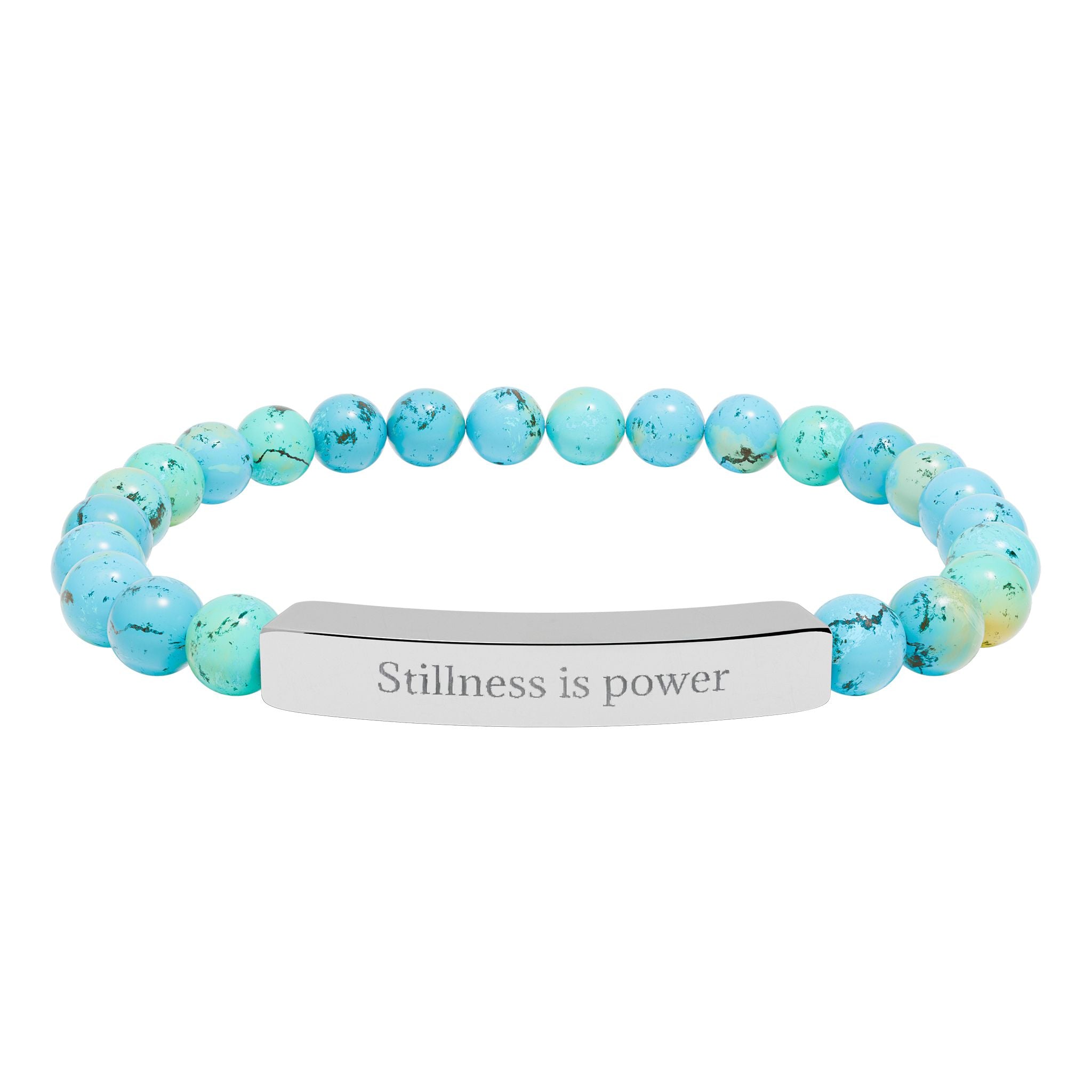Natural Stone Beaded Bracelet with Bar — Message Stretch Bracelet