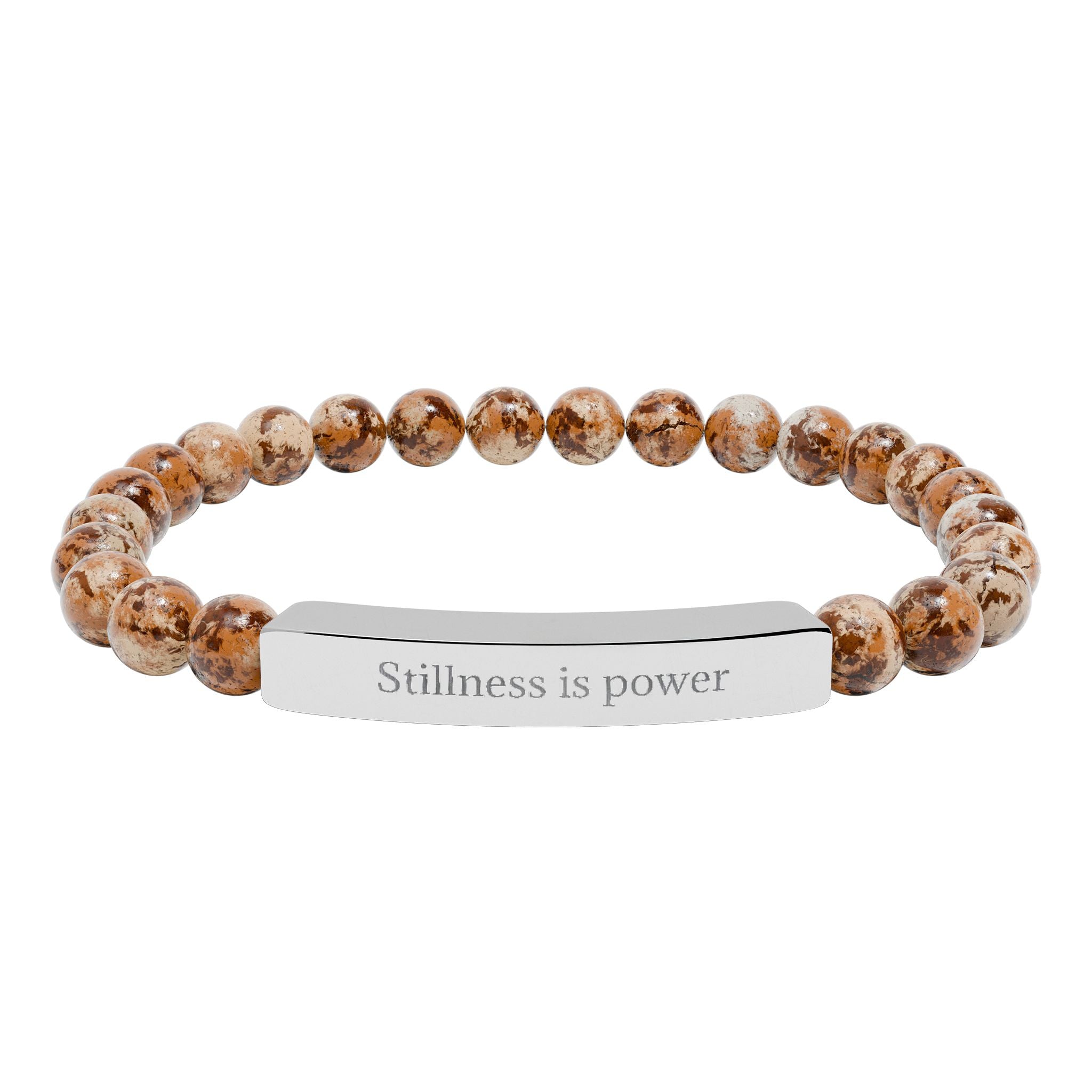 Natural Stone Beaded Bracelet with Bar — Message Stretch Bracelet
