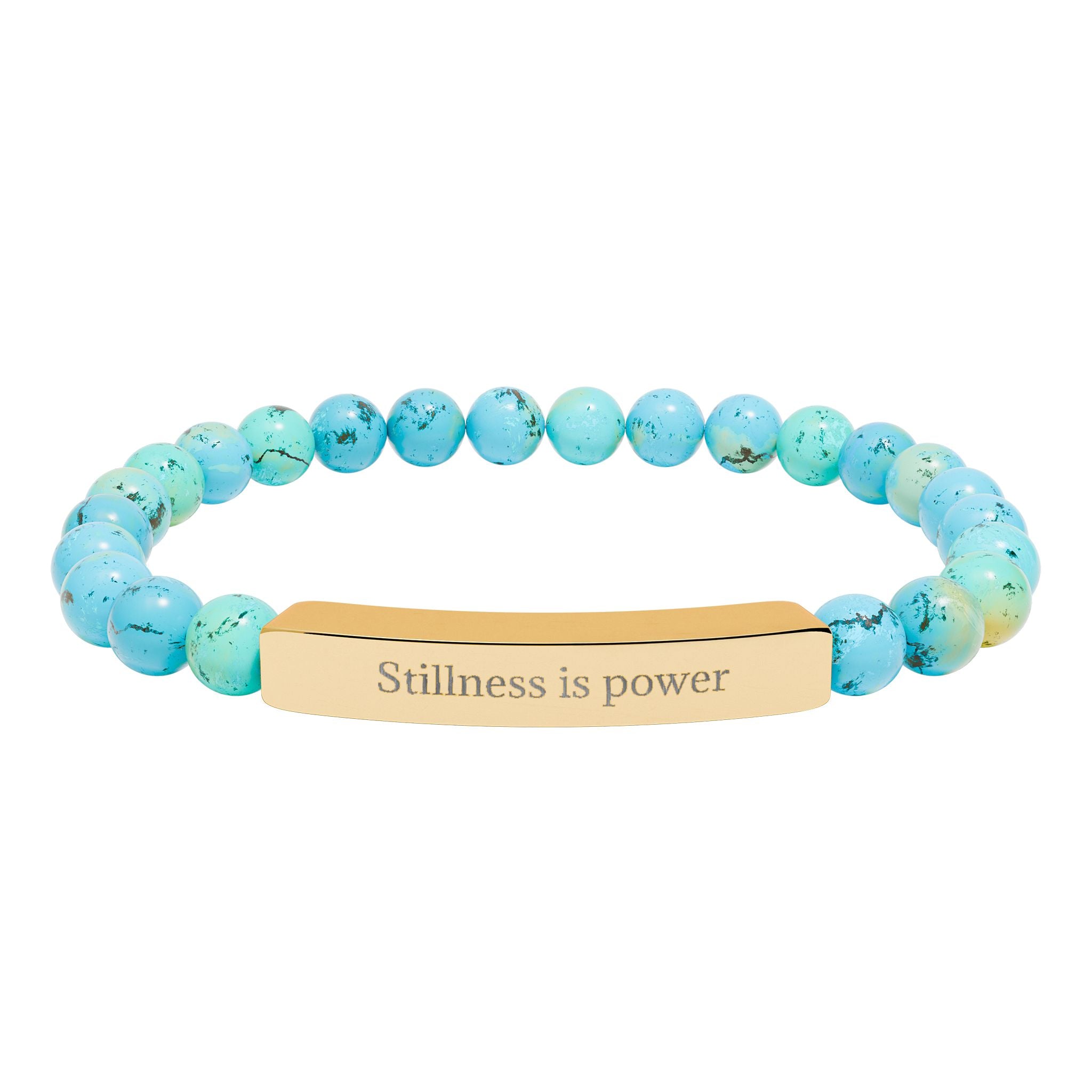 Natural Stone Beaded Bracelet with Bar — Message Stretch Bracelet