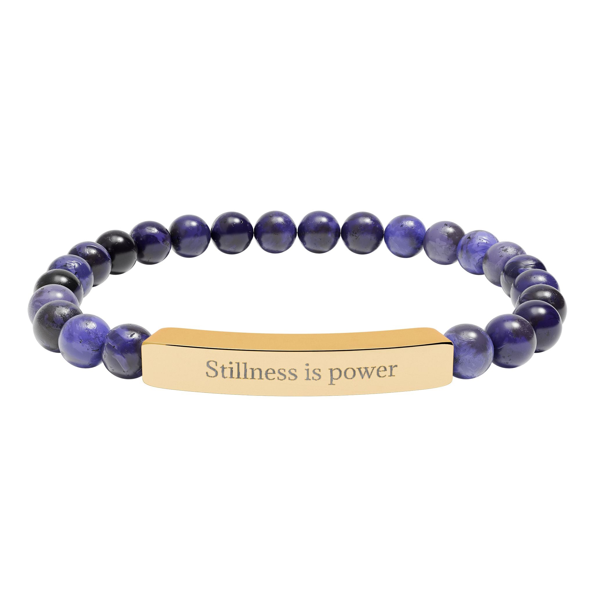 Natural Stone Beaded Bracelet with Bar — Message Stretch Bracelet