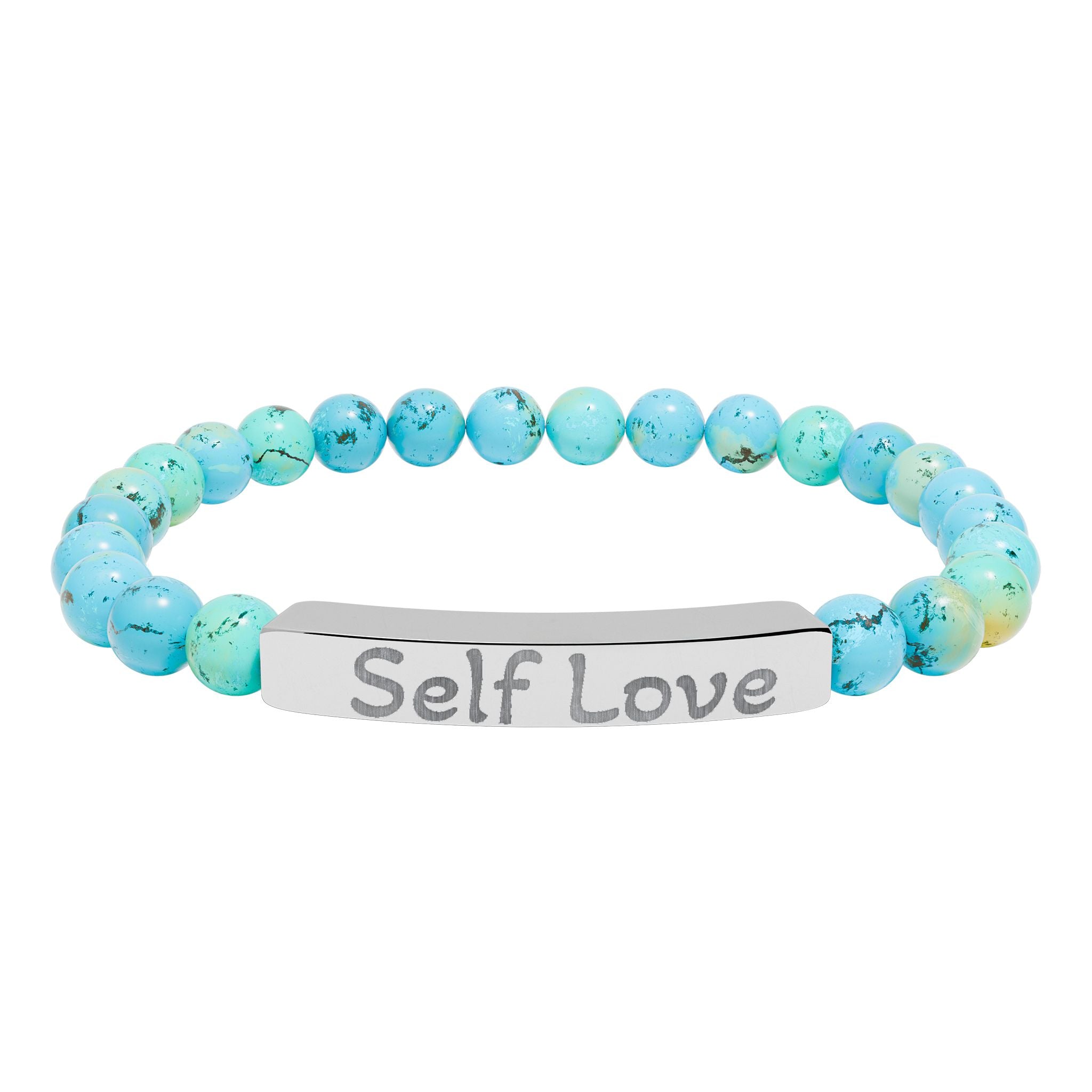 Engraved "Self Love" Natural Stone Stretch Bracelet