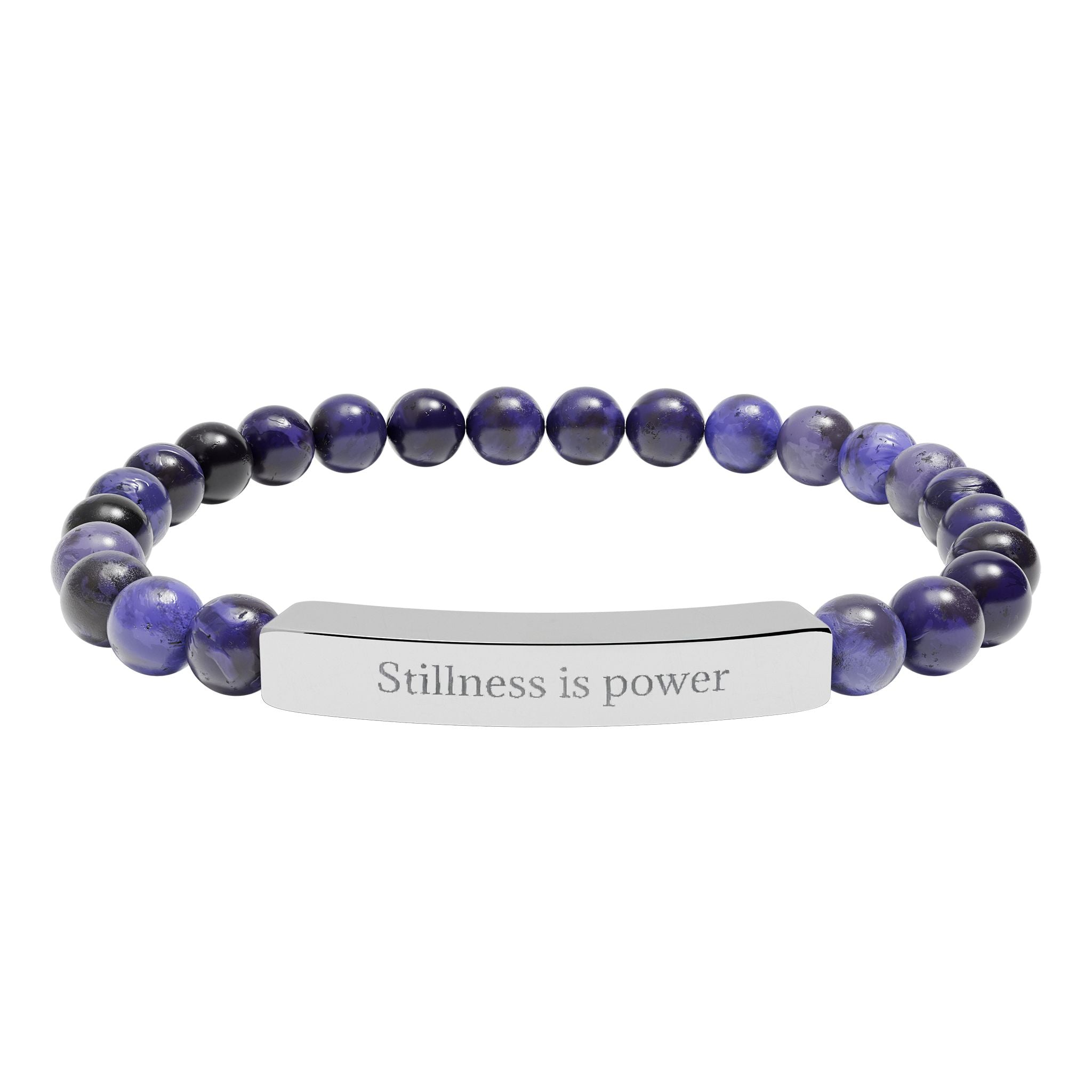 Natural Stone Beaded Bracelet with Bar — Message Stretch Bracelet