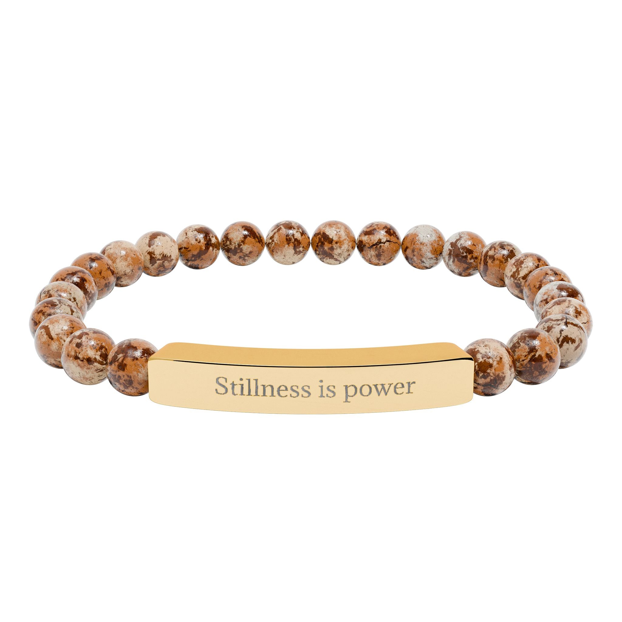 Natural Stone Beaded Bracelet with Bar — Message Stretch Bracelet