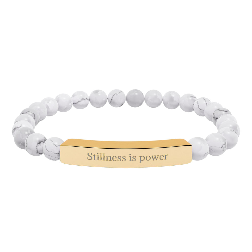 Natural Stone Beaded Bracelet with Bar — Message Stretch Bracelet