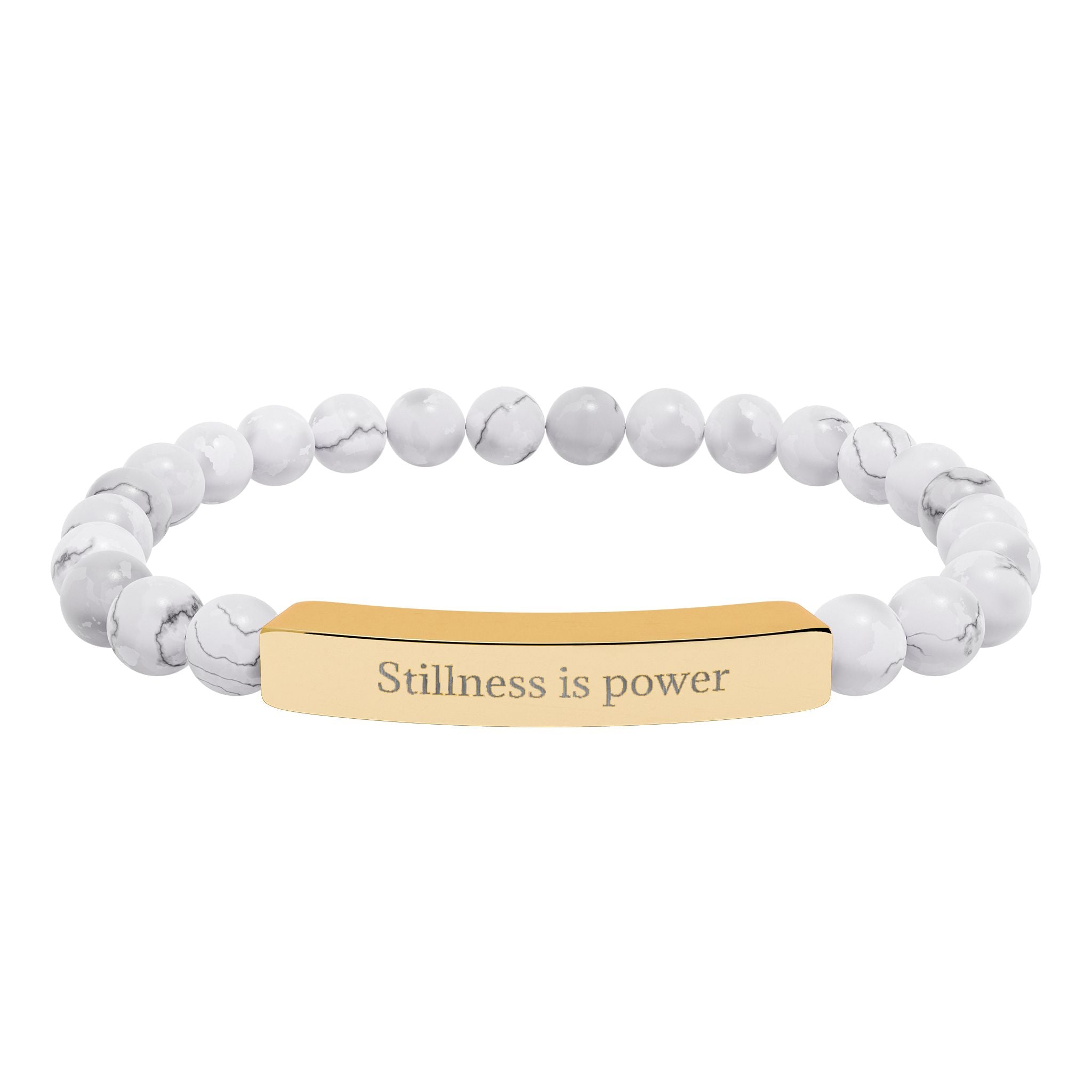 Natural Stone Beaded Bracelet with Bar — Message Stretch Bracelet