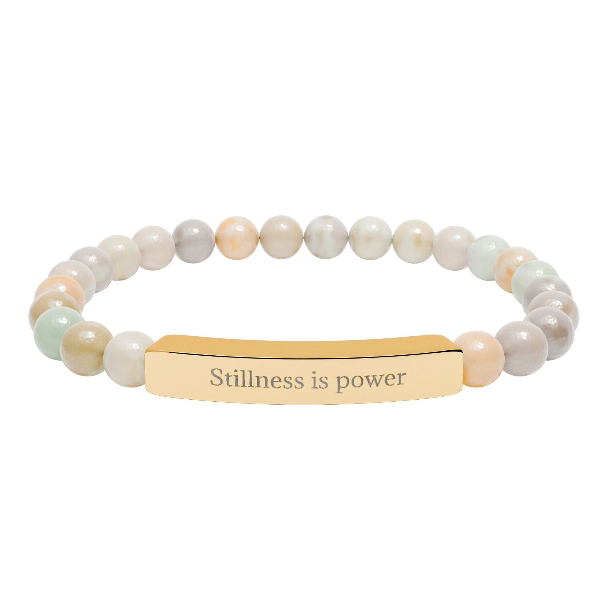 Natural Stone Beaded Bracelet with Bar — Message Stretch Bracelet